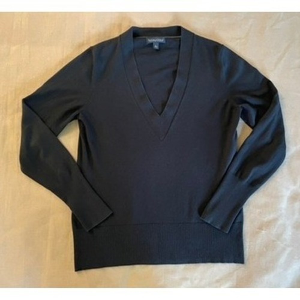 Banana Republic Silk Cotton Cashmere V Neck Sweater Women's Sz L Black Capsule
